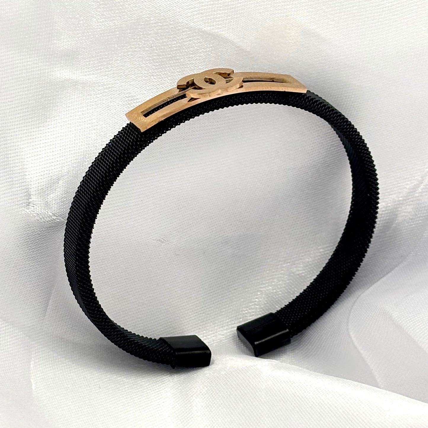 Black Mesh Bracelet with Gold-Tone Accent