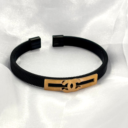 Black Mesh Bracelet with Gold-Tone Accent